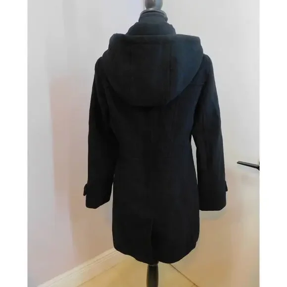Michael Kors Women Black Trench Coat Wool Blend Jacket Removal Hood Jacket Small - Picture 3 of 12